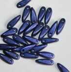 Sklenené korálky jazýčky 10 x 3 mm-modré (35-36 ks)