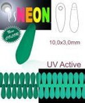 Sklenené mačkané jazýčky 10 x 3 mm  NEON smaragdová (35-36 ks)