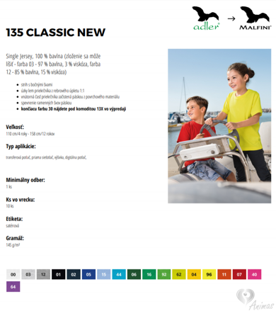 Tričko detské Classic New 135 - Adler
