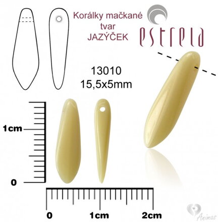 Korálky mačkané tvar JAZÝČEK 15,5 x 5,0mm - béžová nepriehľadná ( 10 ks)