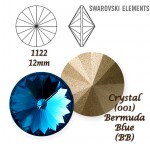 SWAROVSKI ELEMENTS RIVOLI 1122  CRYSTAL (001) BERMUDA BLUE (BB)  12mm